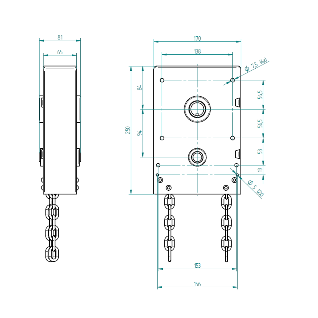 Верижно зъбен механизъм 1/4 - 8 метра верига в комплекта