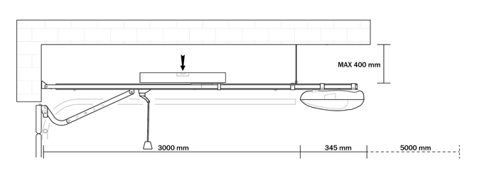 Гаражен мотор за врати до 18м2 и 2500 мм височина, 1000N, цяла греда с ремък с 2бр. ДУ