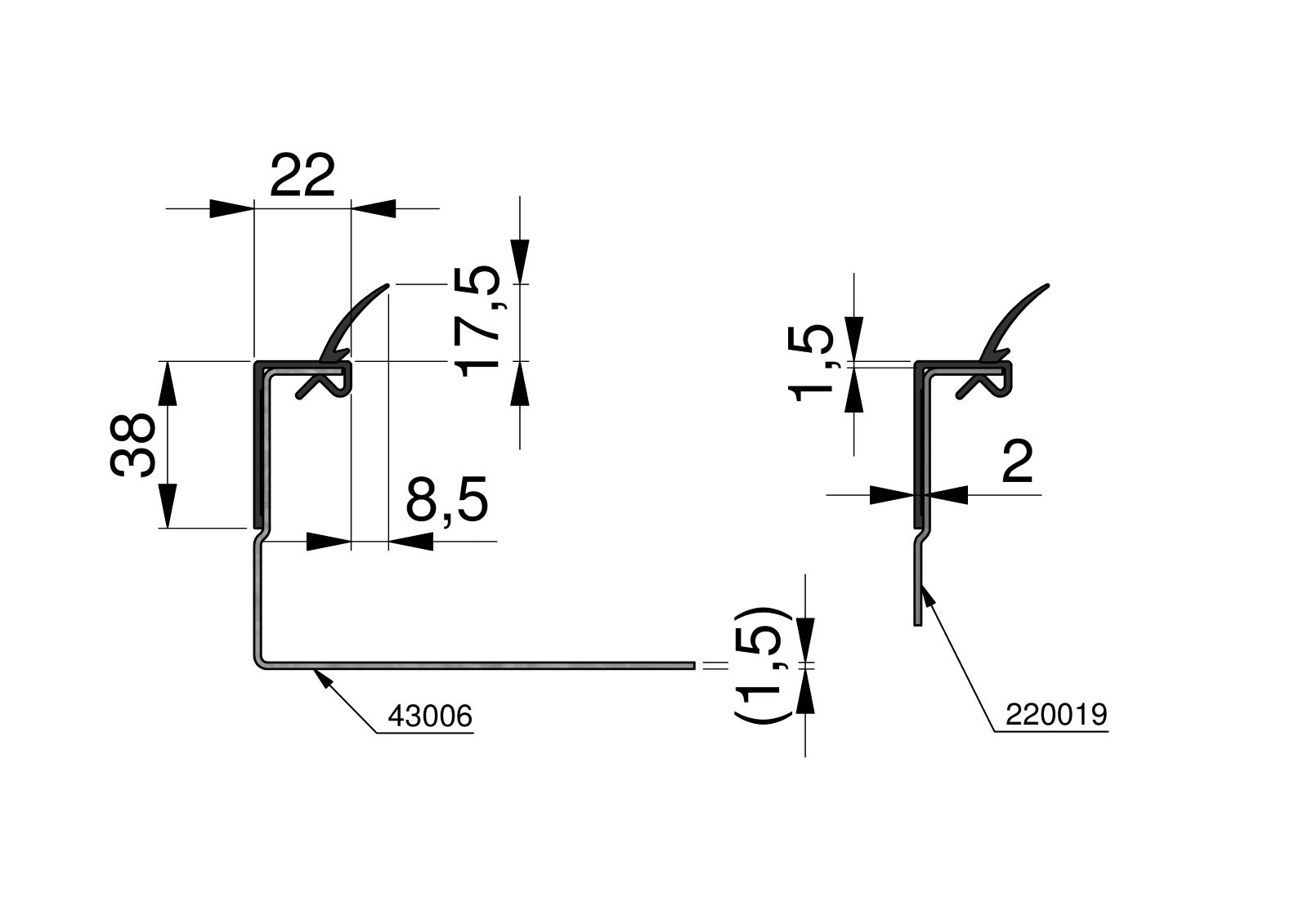 Уплътнителна гума за профил с берт, двойна L=4000 до ИЗЧЕРПВАНЕ