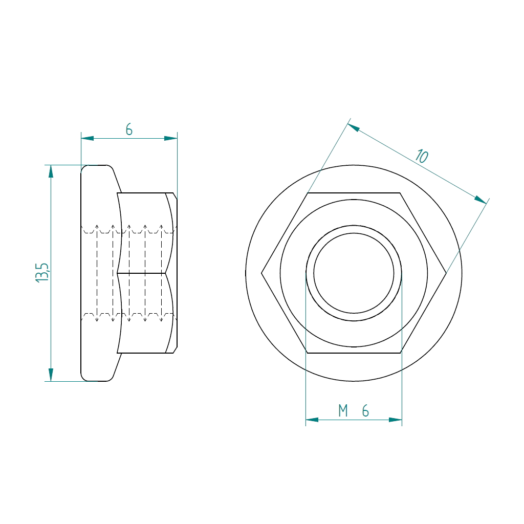 ФЛАНШОВА ГАЙКА М6 Х 14 ММ