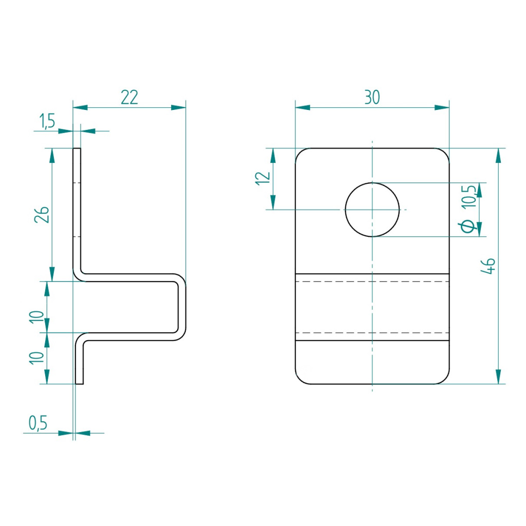 Трегерна планка, средна 46 x 30 x 22 mm SP